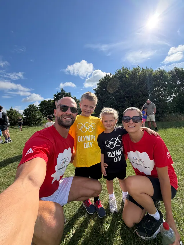 Daniel, Kelly and the children at a school sports day